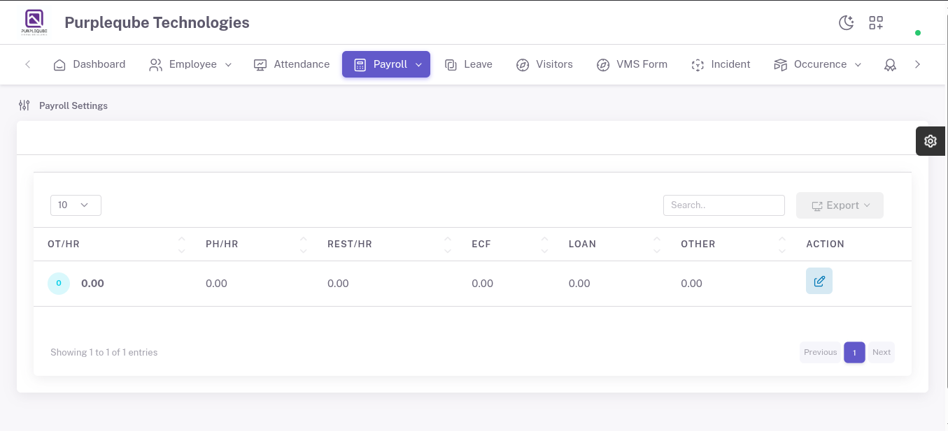 Payroll Settings List